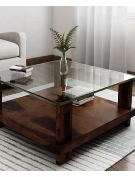 Glass & wooden tea table